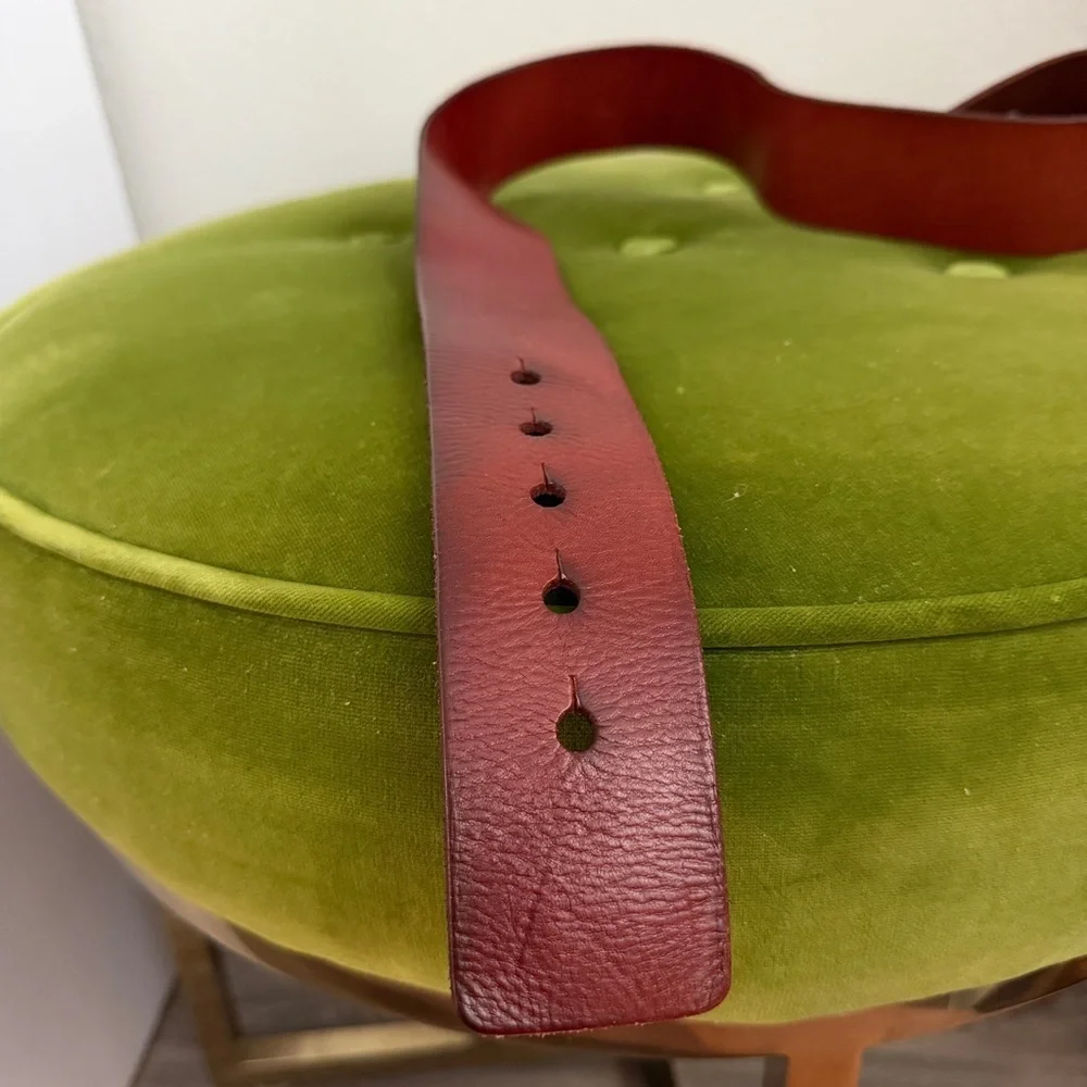 Michael Kors Burgundy Leather Circle-Buckle Belt with Gold-Tone Hardware